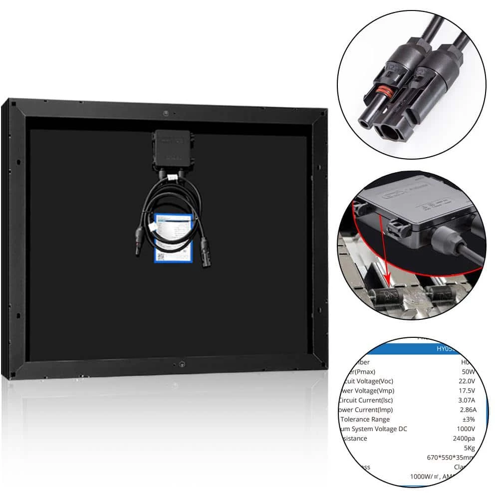 50-Watt 12-Volt All Black Mono Solar Panel, Compatible with Portable Chest Fridge Freezer Cooler Panel by ACOPower - Image 4