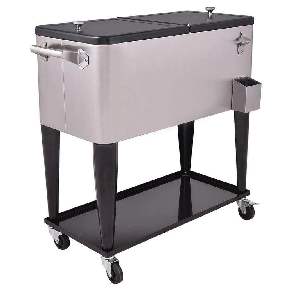80 Quart Patio Rolling Stainless Steel Ice Beverage Cooler by CASAINC