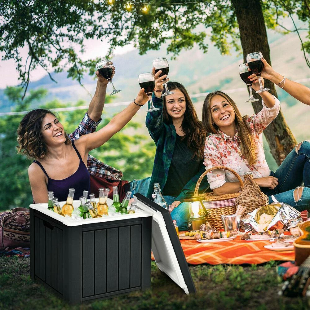 Patio 10 Gallon Ice Cube Cooler Box Table Stool Storage W/Handle Black by Gymax - Image 9