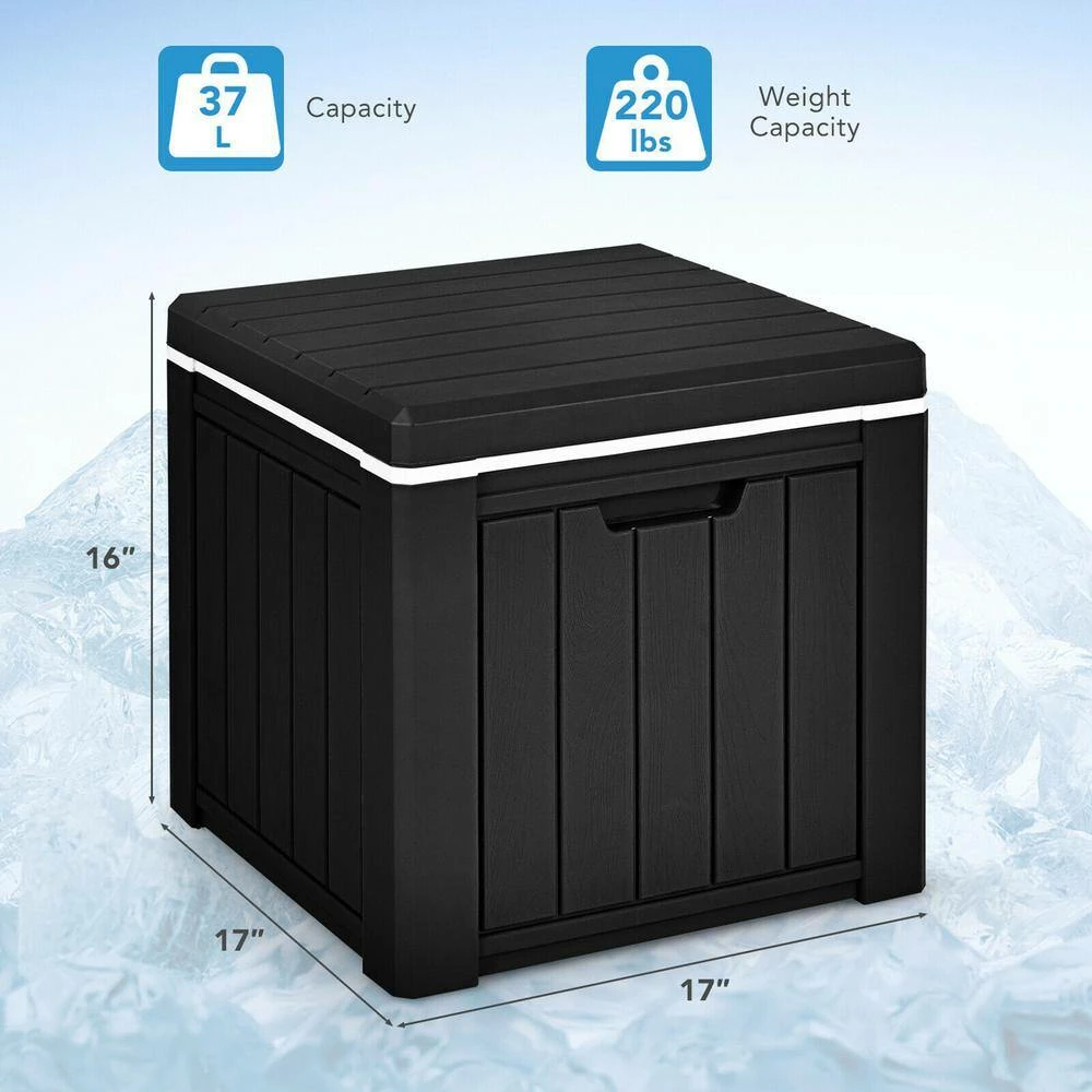 Patio 10 Gallon Ice Cube Cooler Box Table Stool Storage W/Handle Black by Gymax - Image 3