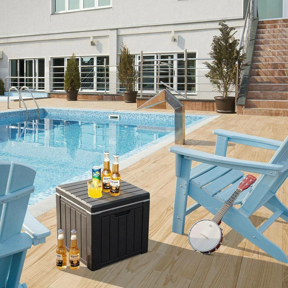 Patio 10 Gallon Ice Cube Cooler Box Table Stool Storage W/Handle Black by Gymax - Image 2