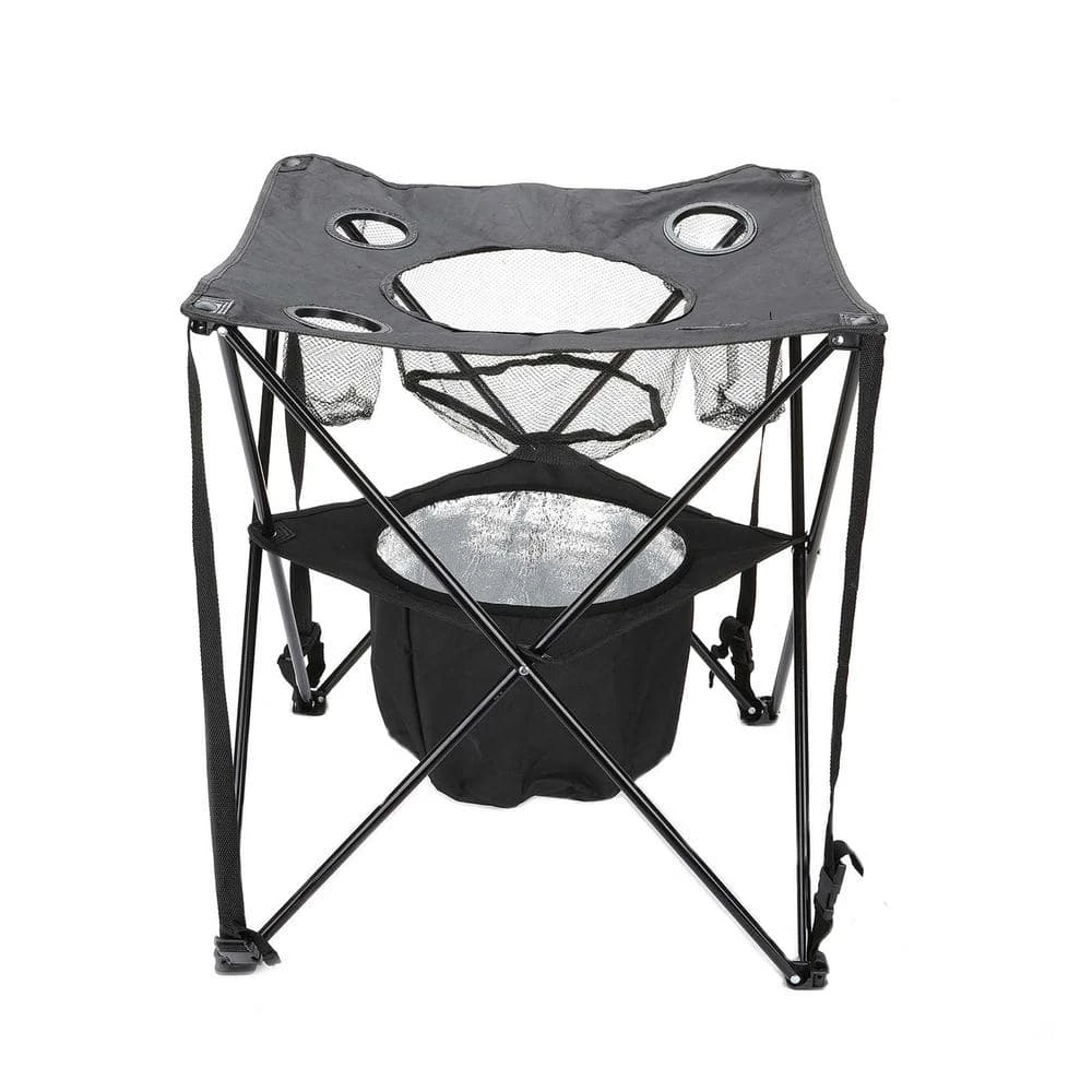 5 Qt. Capacity Tailgating Table Collapsible Folding Camping Table with Insulated Cooler, Food Basket and Travel Bag by Mind Reader