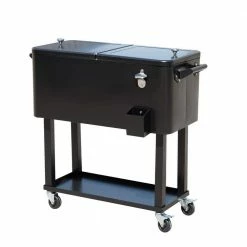 80 QT Rolling Ice Chest Portable Patio Party Drink Cooler Cart,Black by Outsunny