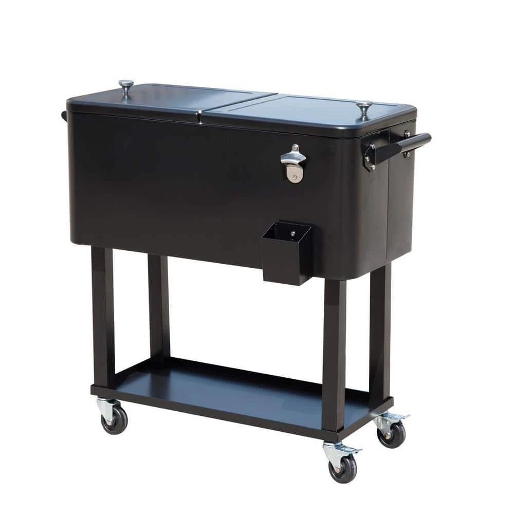 80 QT Rolling Ice Chest Portable Patio Party Drink Cooler Cart,Black by Outsunny