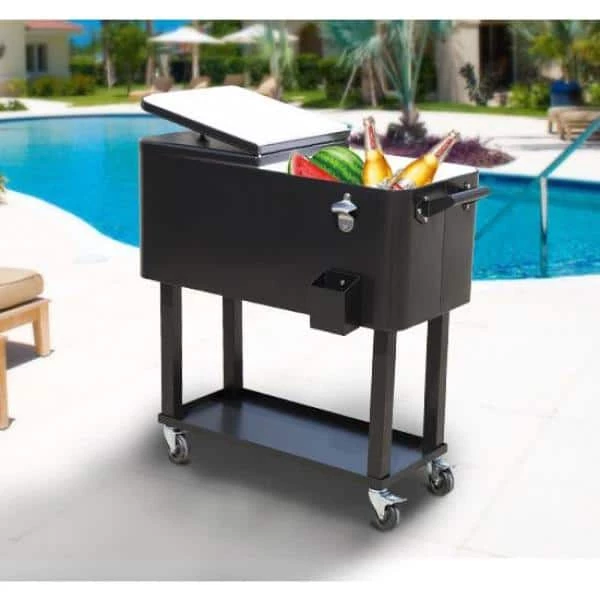 80 QT Rolling Ice Chest Portable Patio Party Drink Cooler Cart,Black by Outsunny - Image 2
