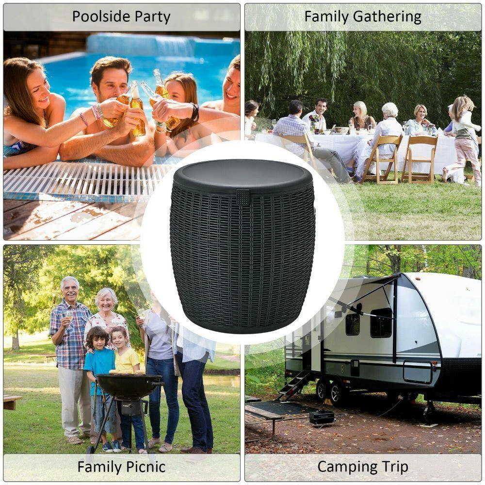 4-In-1 Cocktail Table, Patio Rattan Cool Bar 12 Gal. Cooler by Unbranded - Image 5