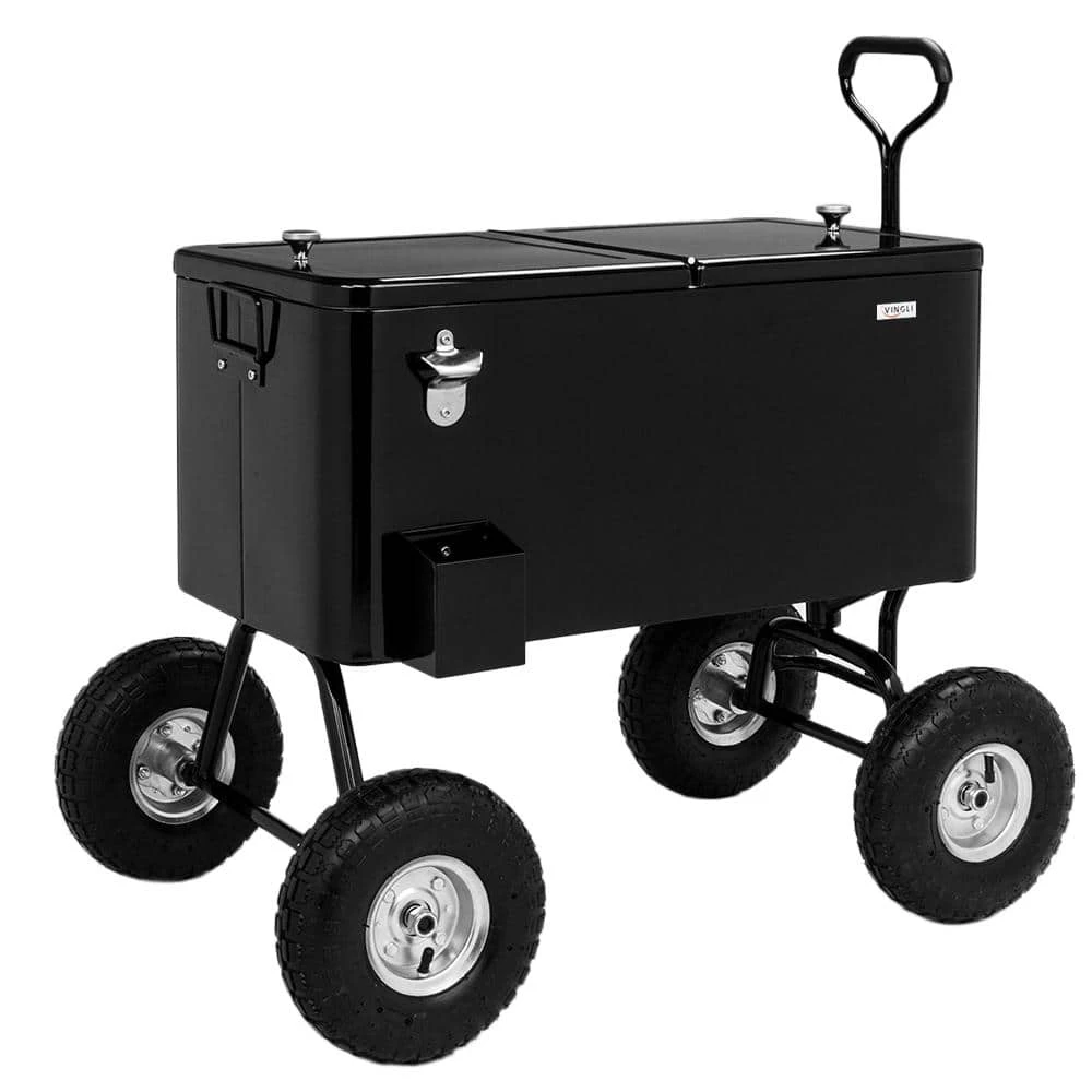 80 Qt. Wagon Rolling Cooler Ice Chest with Long Handle and 10 in. Wheels, Portable Patio Party Bar Cold Drink Beverage by VINGLI