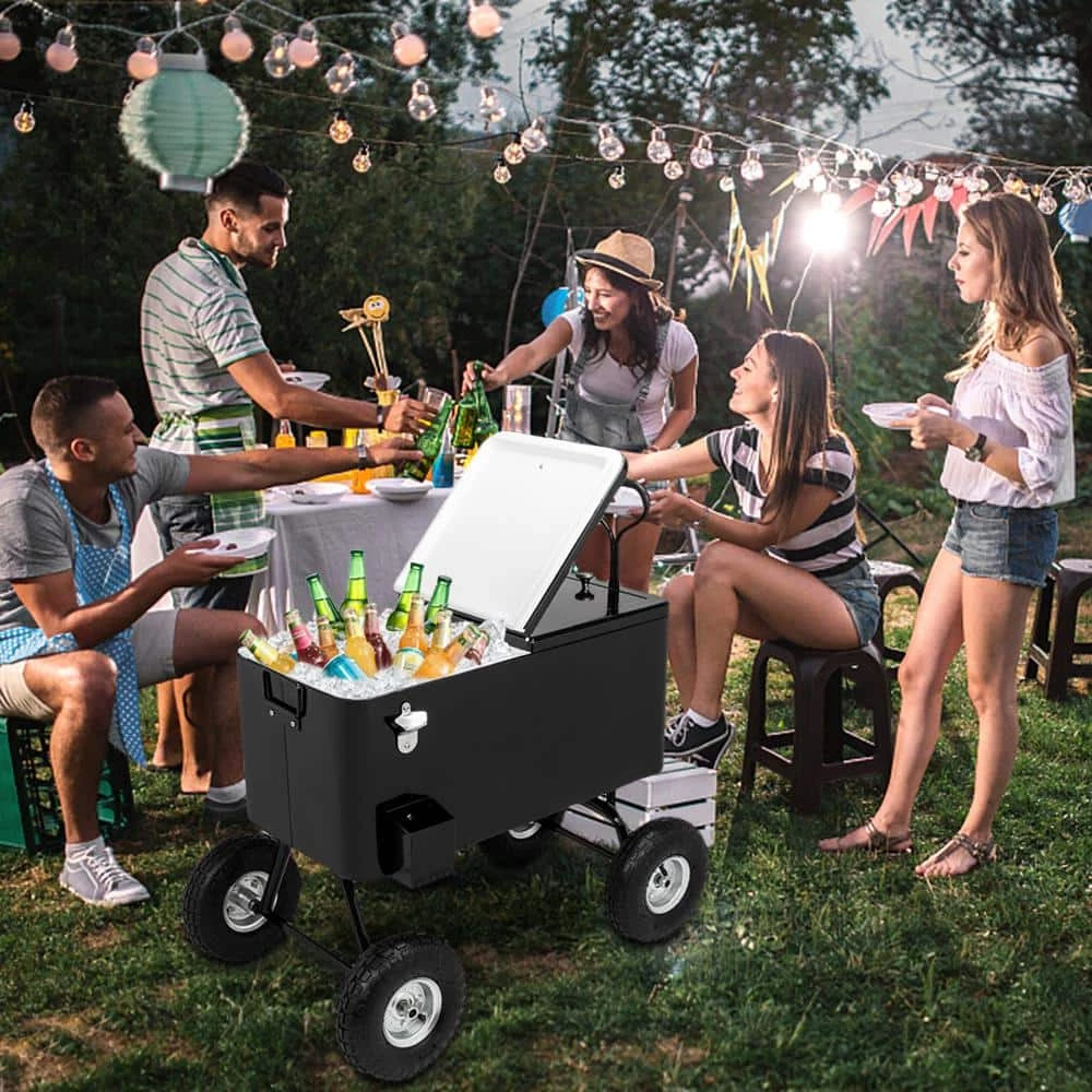 80 Qt. Wagon Rolling Cooler Ice Chest with Long Handle and 10 in. Wheels, Portable Patio Party Bar Cold Drink Beverage by VINGLI - Image 6