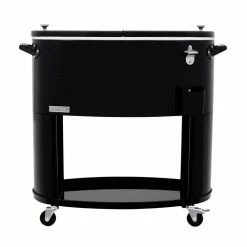 80QT Sporty Oval Shape Rolling Patio Cooler in Black by PERMASTEEL