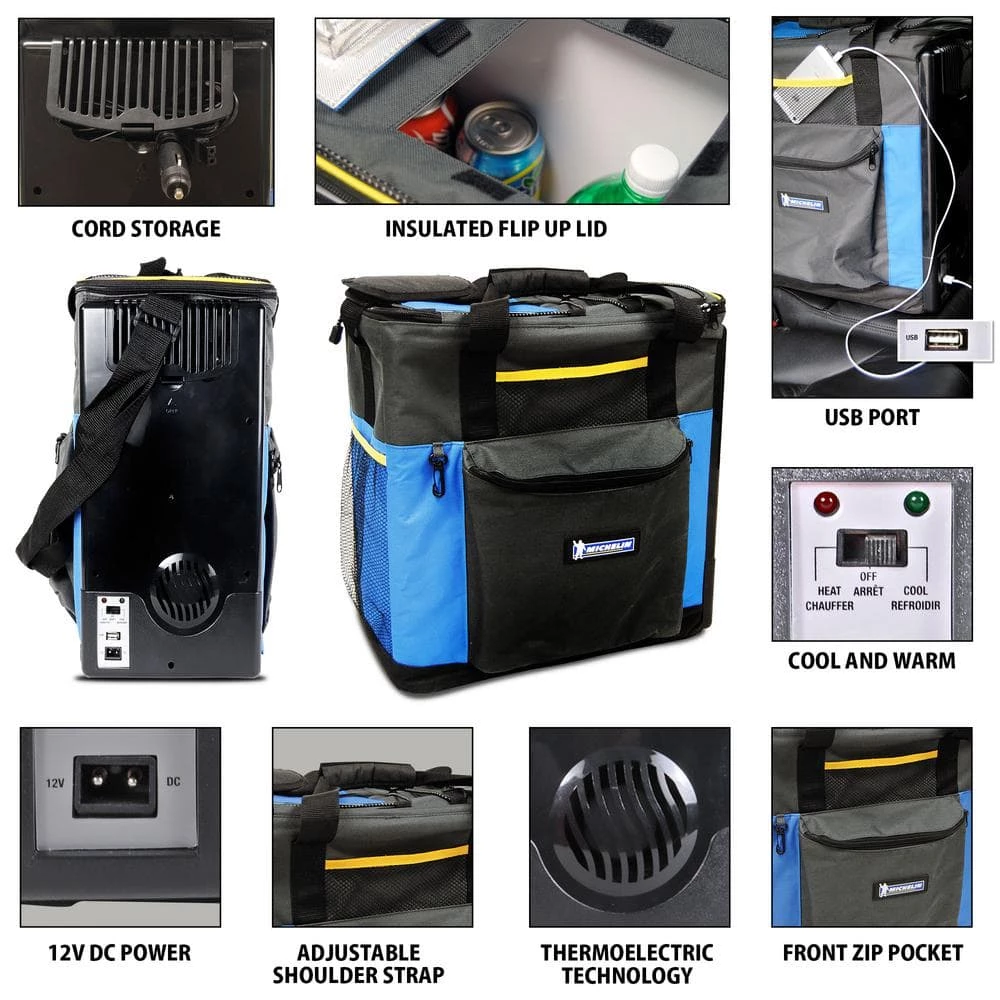 Thermoelectric Iceless 12V Cooler Warmer 15 qt (14L), Portable Car Fridge with Shoulder Strap by Michelin - Image 3