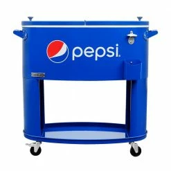 80QT Sporty Oval Shape Rolling Cooler with Pepsi Logo in Blue by PERMASTEEL