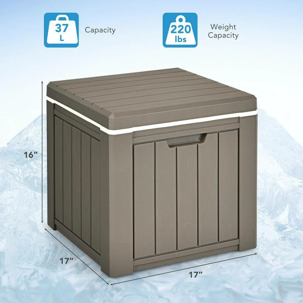 Patio 10 Gallon Ice Cube Cooler Box Table Stool Storage W/Handle Brown by Gymax - Image 5