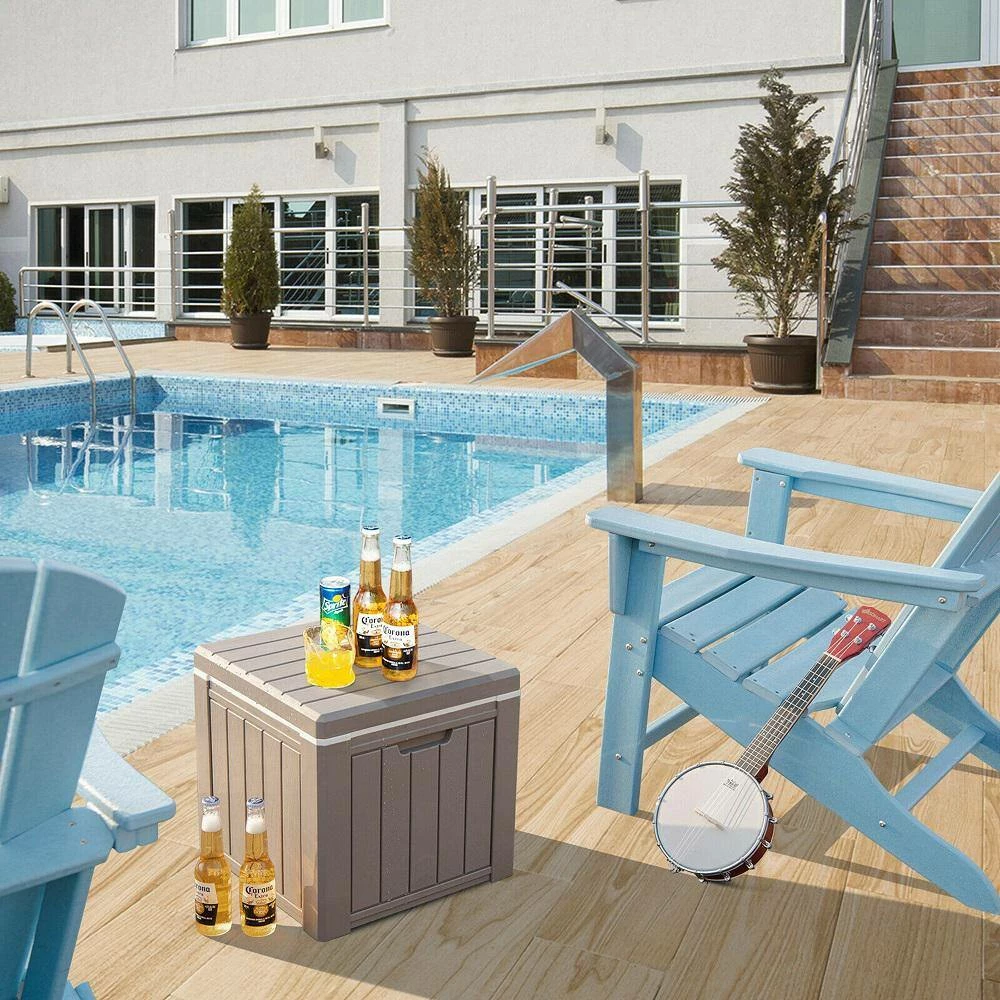 Patio 10 Gallon Ice Cube Cooler Box Table Stool Storage W/Handle Brown by Gymax - Image 2