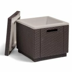 Ice Cube 10.5 Gal. Resin Rattan Drink Cooler Patio End Table by Keter