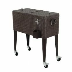 80 qt. Stainless Steel Outdoor Patio Rolling Cooler in Brown, Ice Chest Cart with Bottom Shelf by Kahomvis