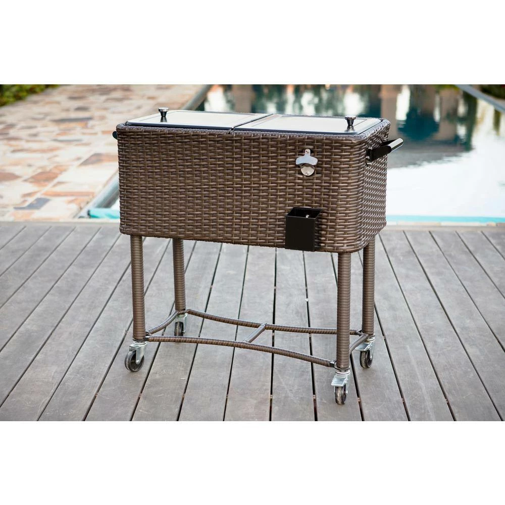 80 Qt. Wicker Patio Rolling Cooler Black/Brown by PERMASTEEL - Image 8