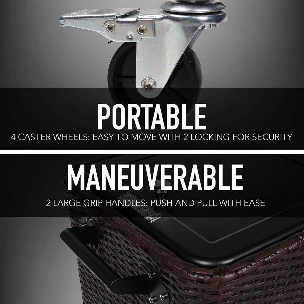 80 Qt. Wicker Patio Rolling Cooler Black/Brown by PERMASTEEL - Image 6