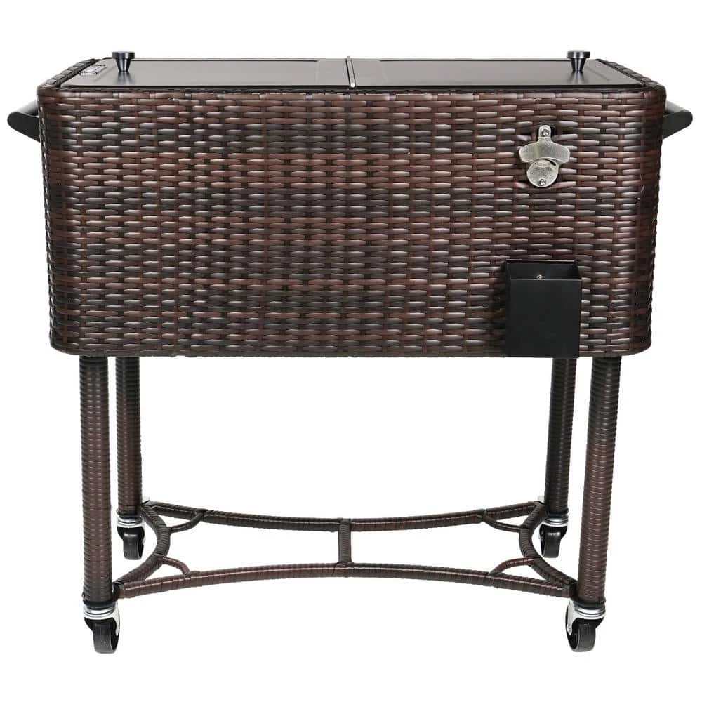 80 Qt. Wicker Patio Rolling Cooler Black/Brown by PERMASTEEL