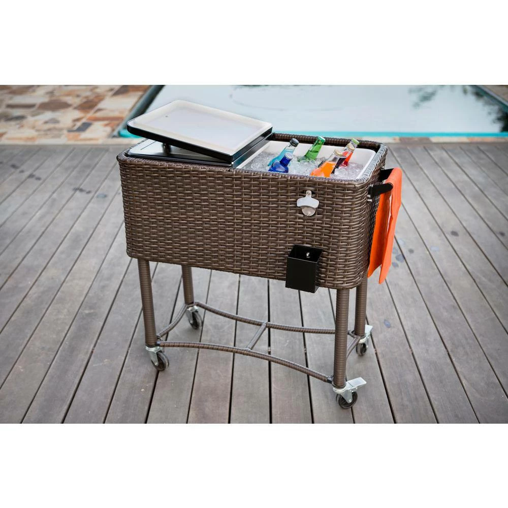 80 Qt. Wicker Patio Rolling Cooler Black/Brown by PERMASTEEL - Image 2