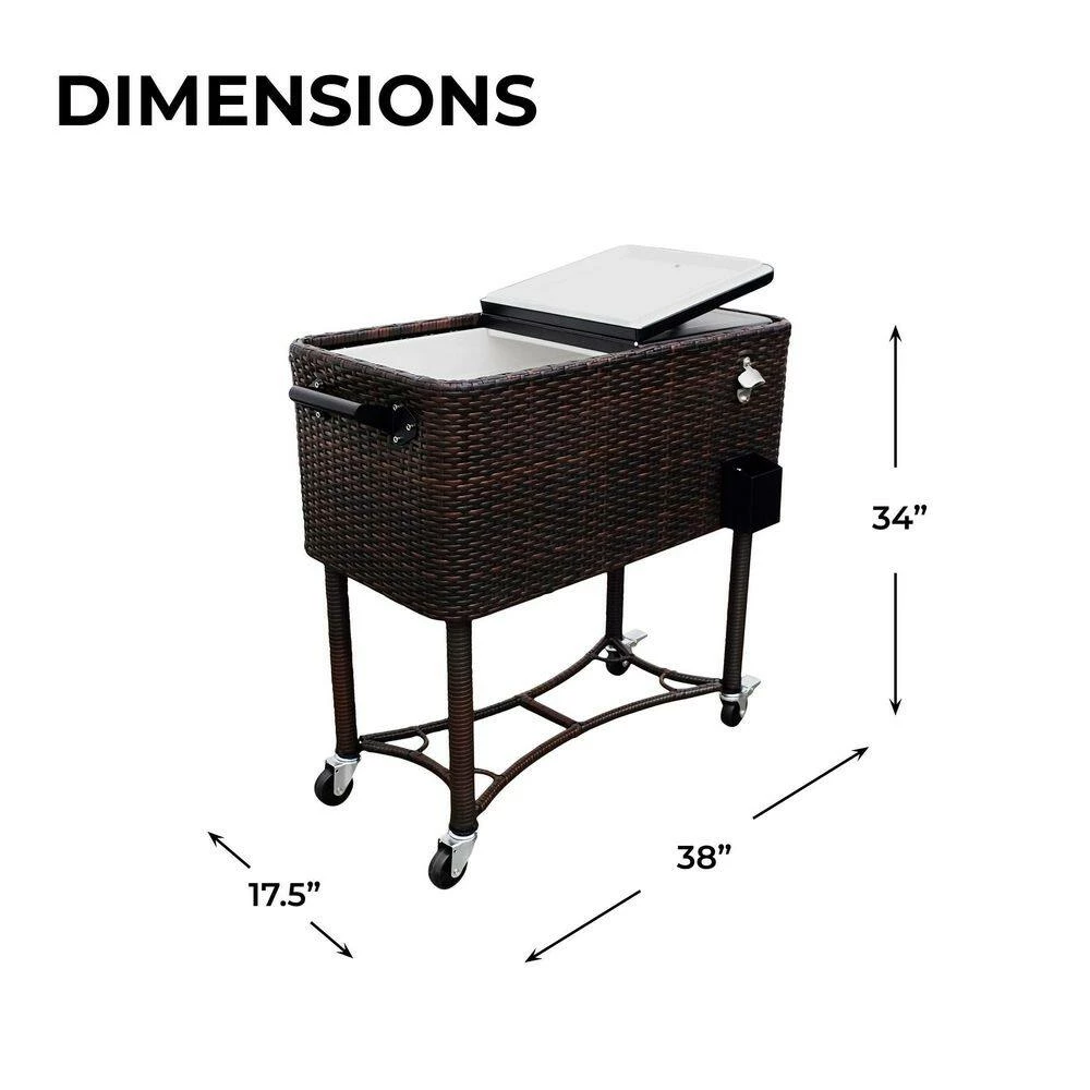 80 Qt. Wicker Patio Rolling Cooler Black/Brown by PERMASTEEL - Image 3