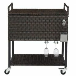 80 Qt. Gradient Rattan Beverage Wheeled Cooler with Shelf by Winado