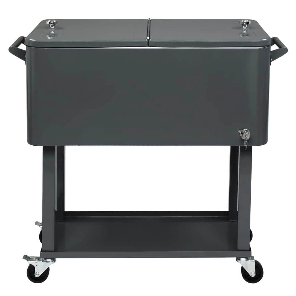 Dark Grey 80 qt. Iron Beverage Wheeled Cooler with Shelf by Karl home - Image 3