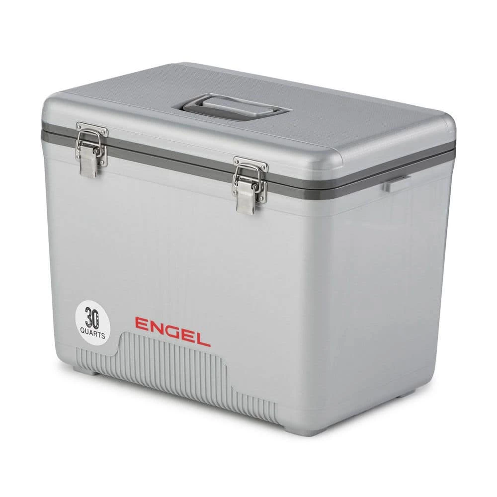 30 qt. 48 Can Leak-Proof Compact Insulated Airtight Drybox Cooler, Silver by Engel