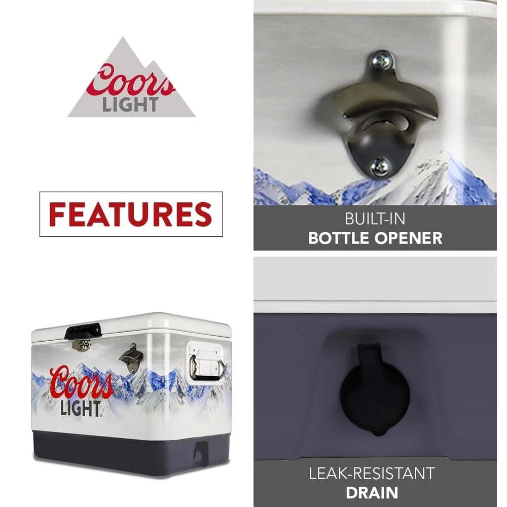 Coors Light Ice Chest Beverage Cooler with Bottle Opener 51L (54 qt.) 85 Can Capacity White and Black by Koolatron - Image 7