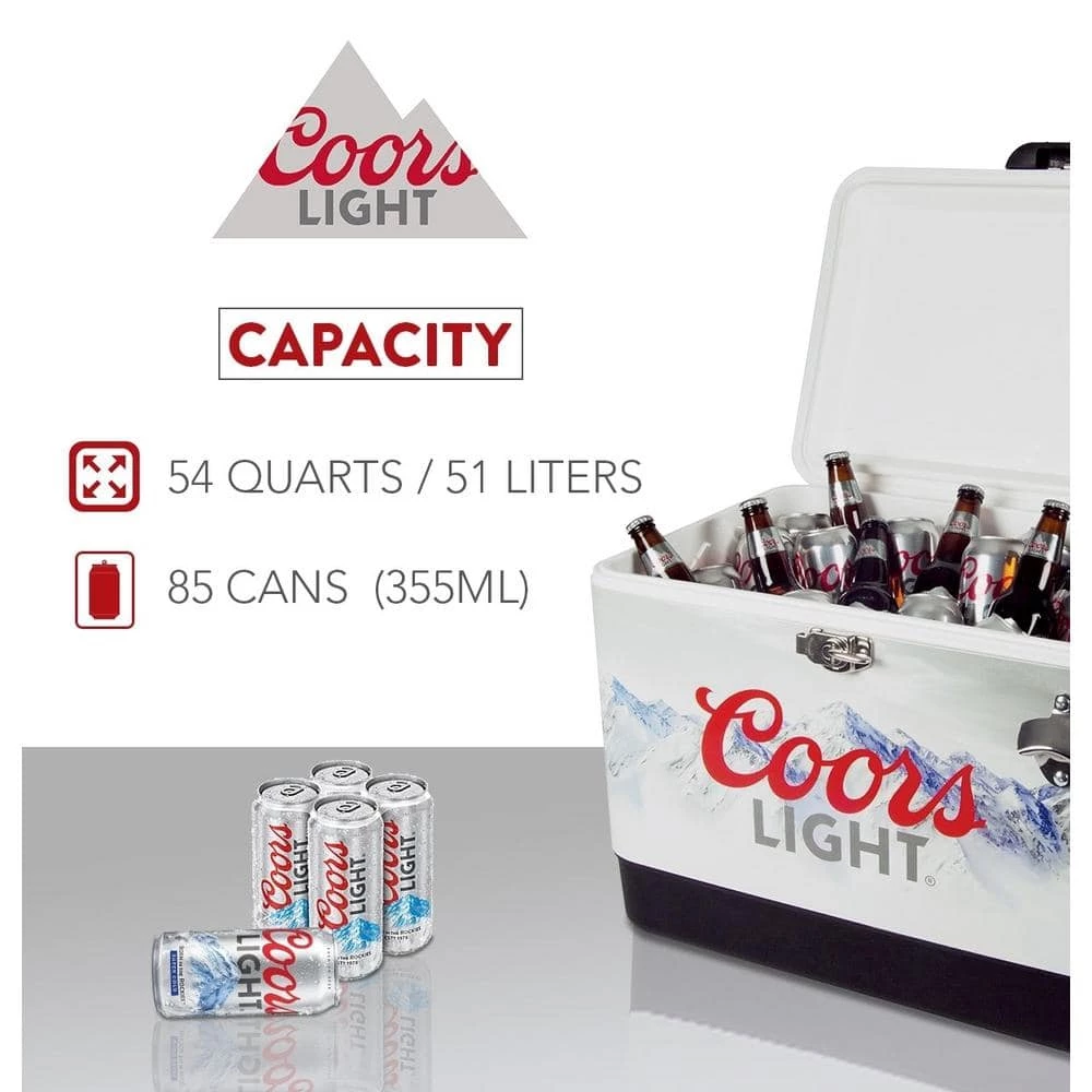 Coors Light Ice Chest Beverage Cooler with Bottle Opener 51L (54 qt.) 85 Can Capacity White and Black by Koolatron - Image 9