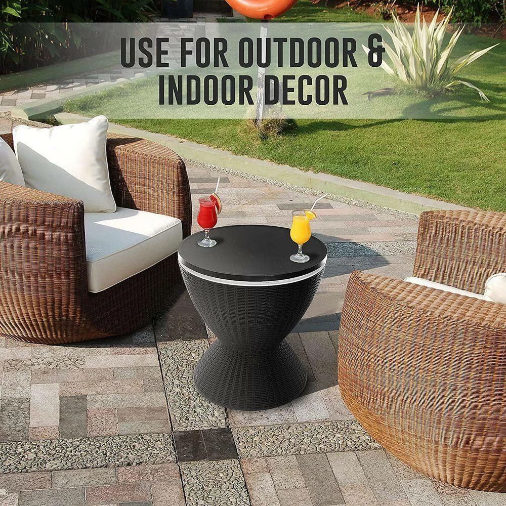 Outdoor Bar Cooler Table - All Weather Cool Furniture Rattan Patio Built-in 7. 5 Gal. Beer and Wine Cooler Black by Unbranded - Image 4