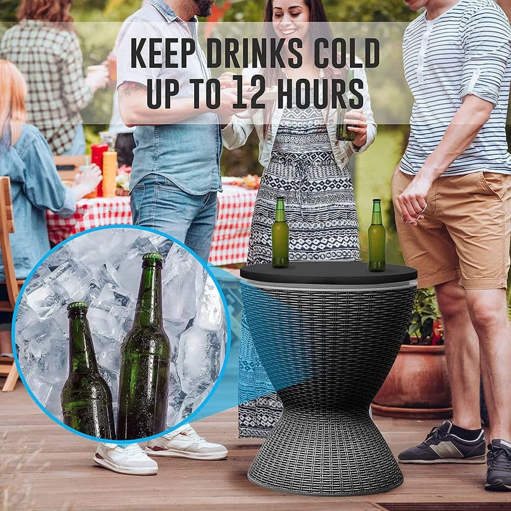 Outdoor Bar Cooler Table - All Weather Cool Furniture Rattan Patio Built-in 7. 5 Gal. Beer and Wine Cooler Black by Unbranded - Image 2