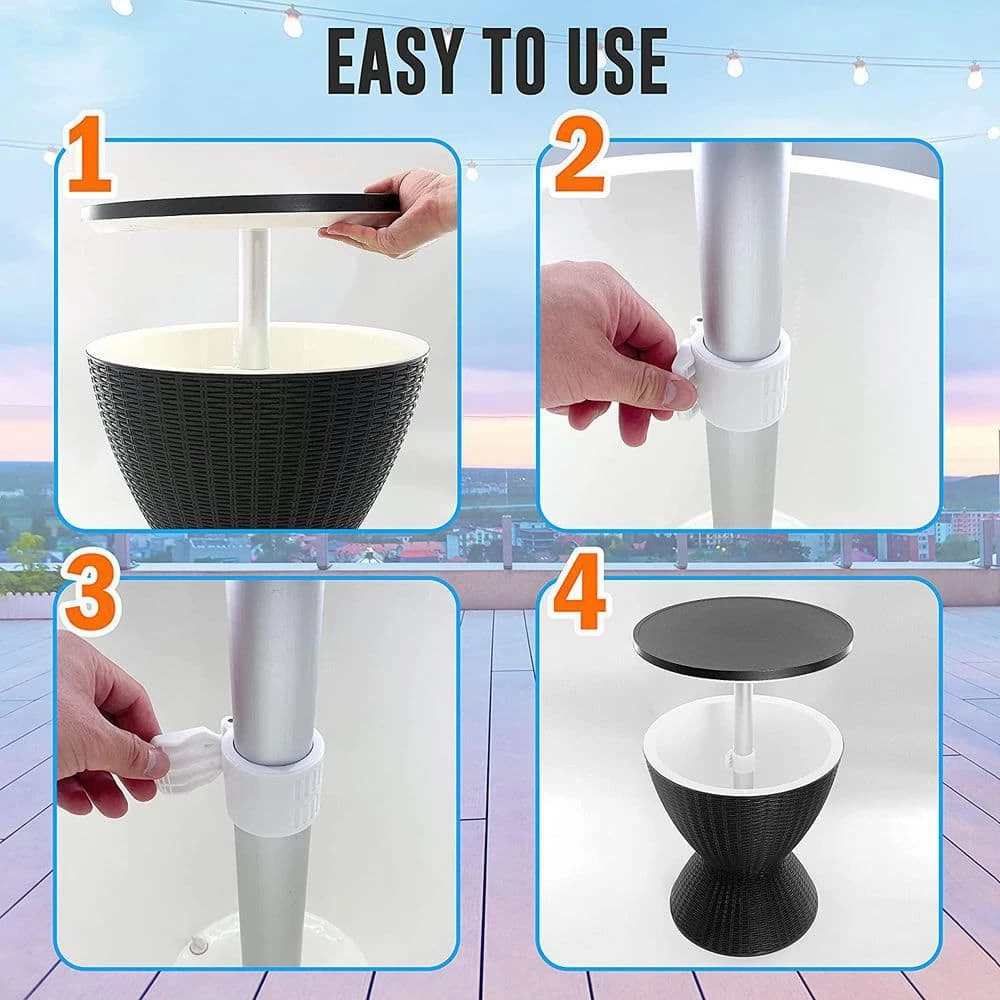 Outdoor Bar Cooler Table - All Weather Cool Furniture Rattan Patio Built-in 7. 5 Gal. Beer and Wine Cooler Black by Unbranded - Image 6