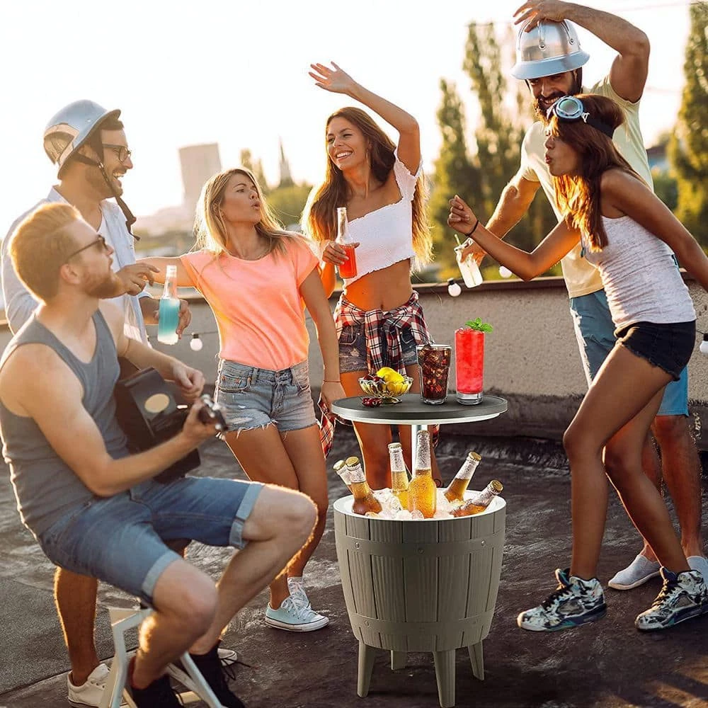 Outdoor Cooler Table, 3-In-1 Height Adjustable Cooler Side Table, 9.8 Gal. Patio Cooler with Drain Plug Grey by Unbranded - Image 4