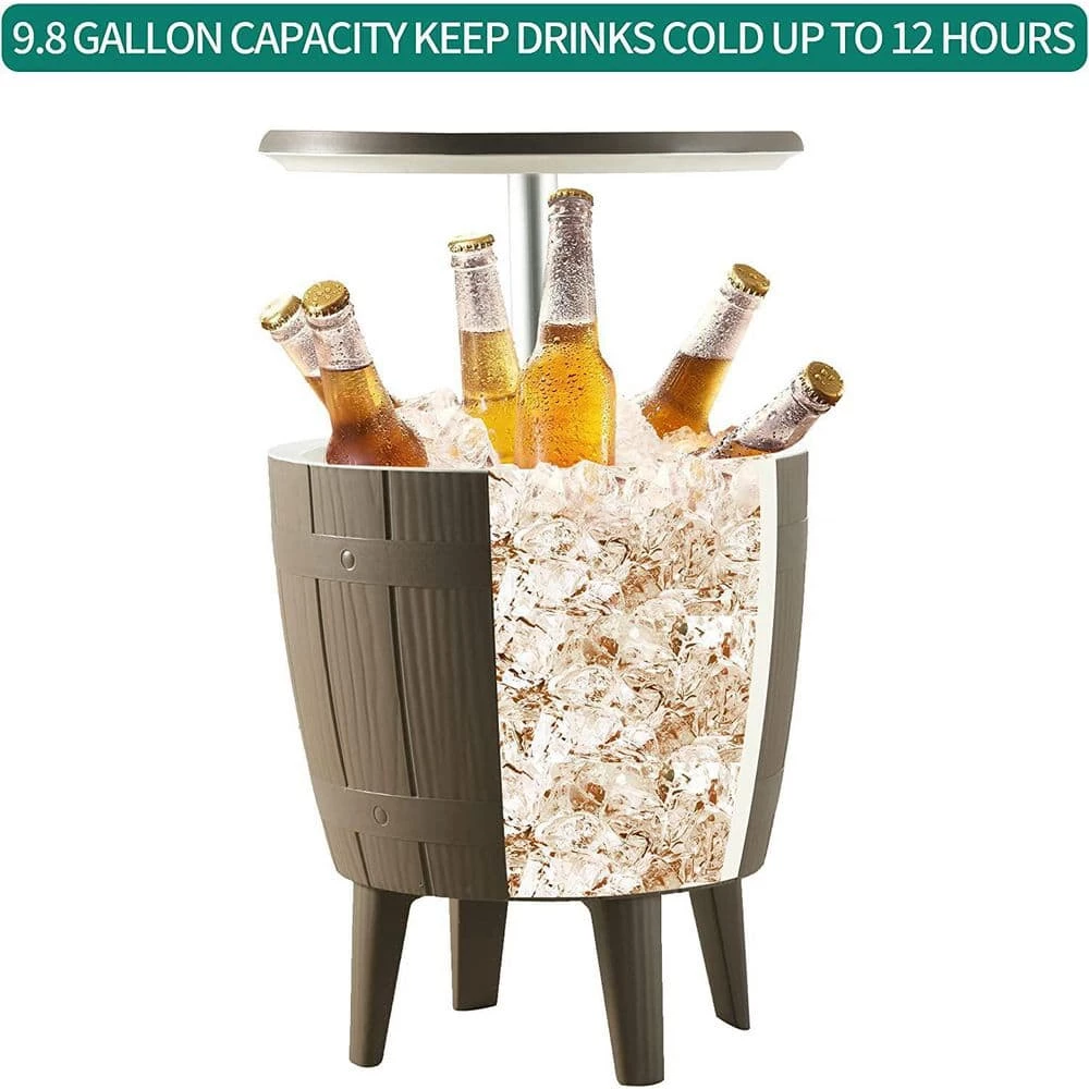 Outdoor Cooler Table, 3-In-1 Height Adjustable Cooler Side Table, 9.8 Gal. Patio Cooler with Drain Plug Grey by Unbranded - Image 5