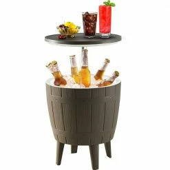 Outdoor Cooler Table, 3-In-1 Height Adjustable Cooler Side Table, 9.8 Gal. Patio Cooler with Drain Plug Grey by Unbranded