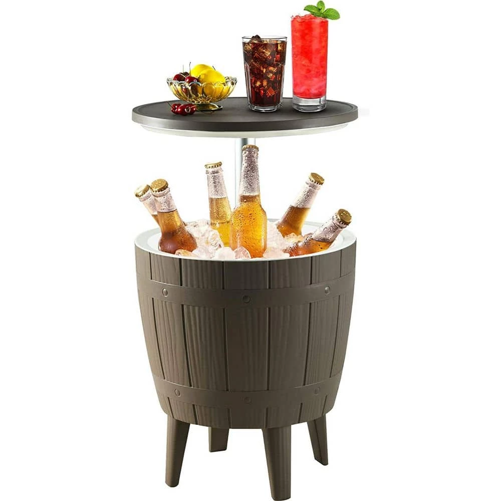 Outdoor Cooler Table, 3-In-1 Height Adjustable Cooler Side Table, 9.8 Gal. Patio Cooler with Drain Plug Grey by Unbranded