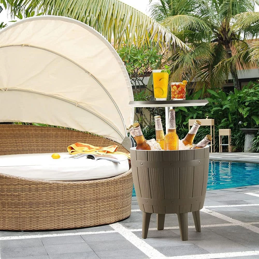 Outdoor Cooler Table, 3-In-1 Height Adjustable Cooler Side Table, 9.8 Gal. Patio Cooler with Drain Plug Grey by Unbranded - Image 2