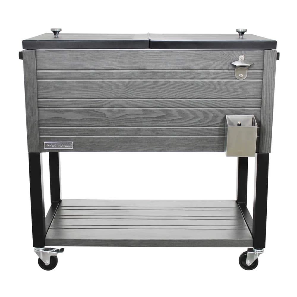 80 qt. Portable Rolling Patio Cooler, Gray by PERMASTEEL