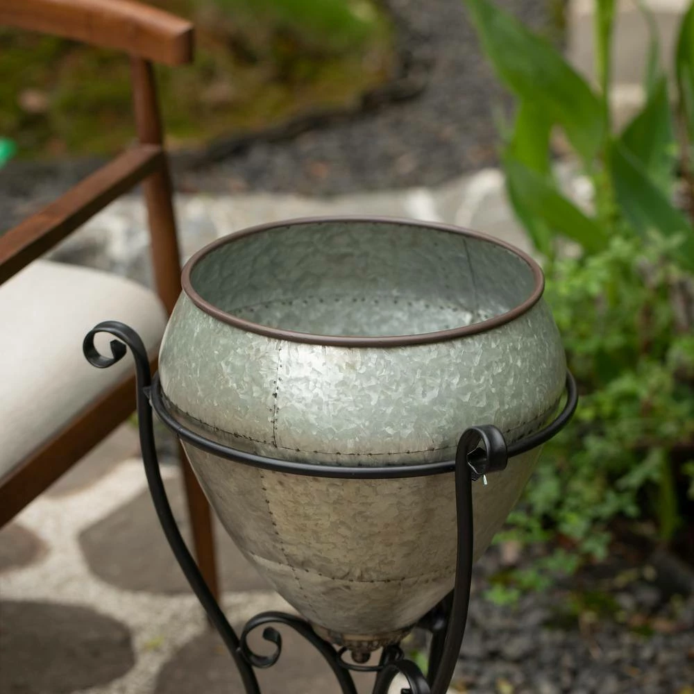 Silver Galvanized Metal Beverage Cooler Tub with Liner and Stand, Medium by Vintiquewise - Image 3