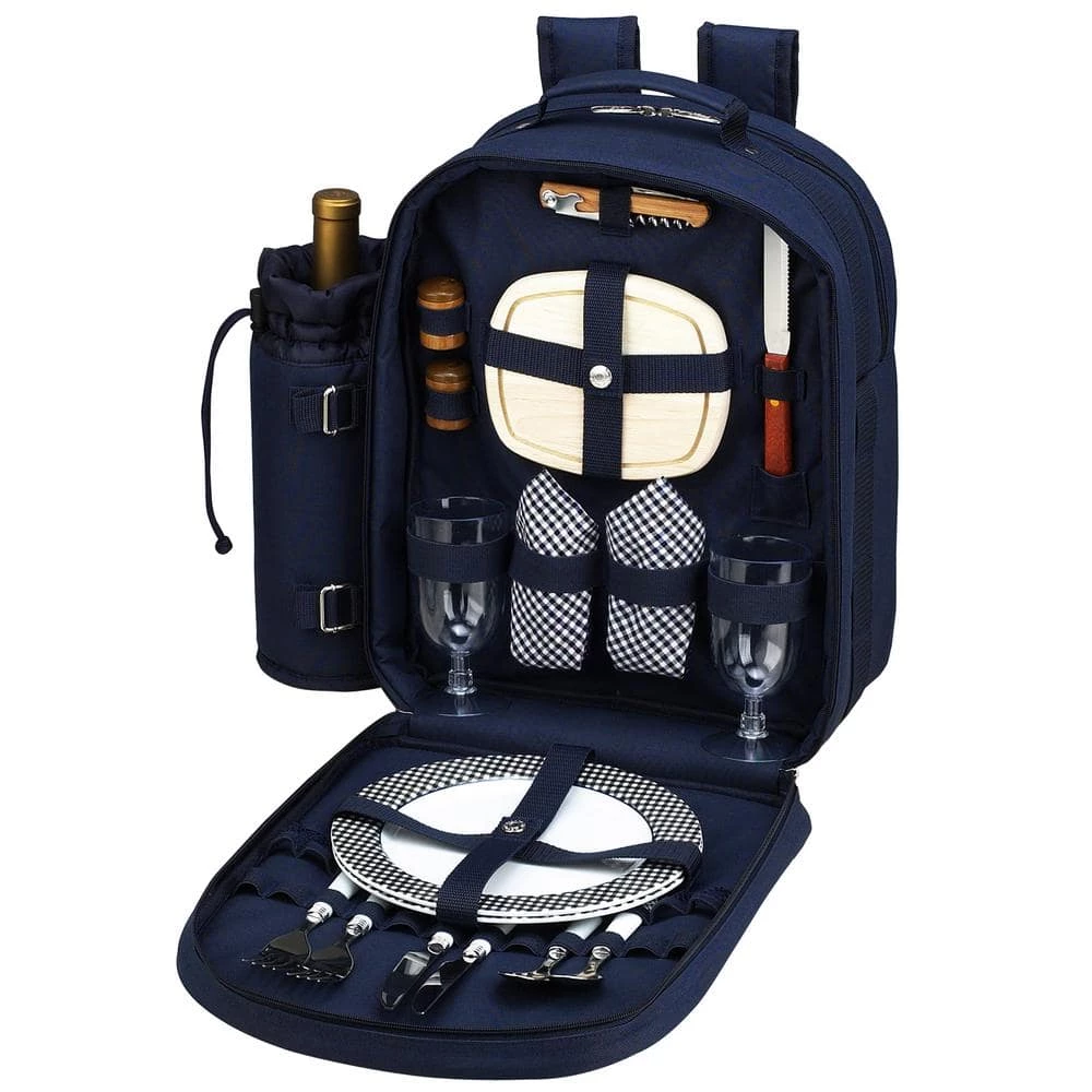 Deluxe Equipped 2-Person Picnic Backpack in Bold Navy by Unbranded