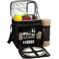 Picnic Basket and Cooler Equipped for 2 with Blanket in Black and London by Unbranded