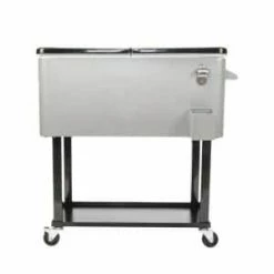 80 Qt. Iron Beverage Wheeled Cooler with Shelf by Winado