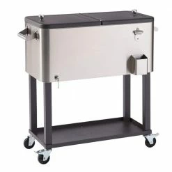 100 Qt./25 Gal. Stainless Steel Wheeled Cooler with Shelf by TRINITY