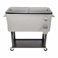 0 sq. ft. Outdoor 80 qt. Rolling Party Iron Spray Cooler Cart Ice Bee Chest Patio Warm Shelf by Unbranded