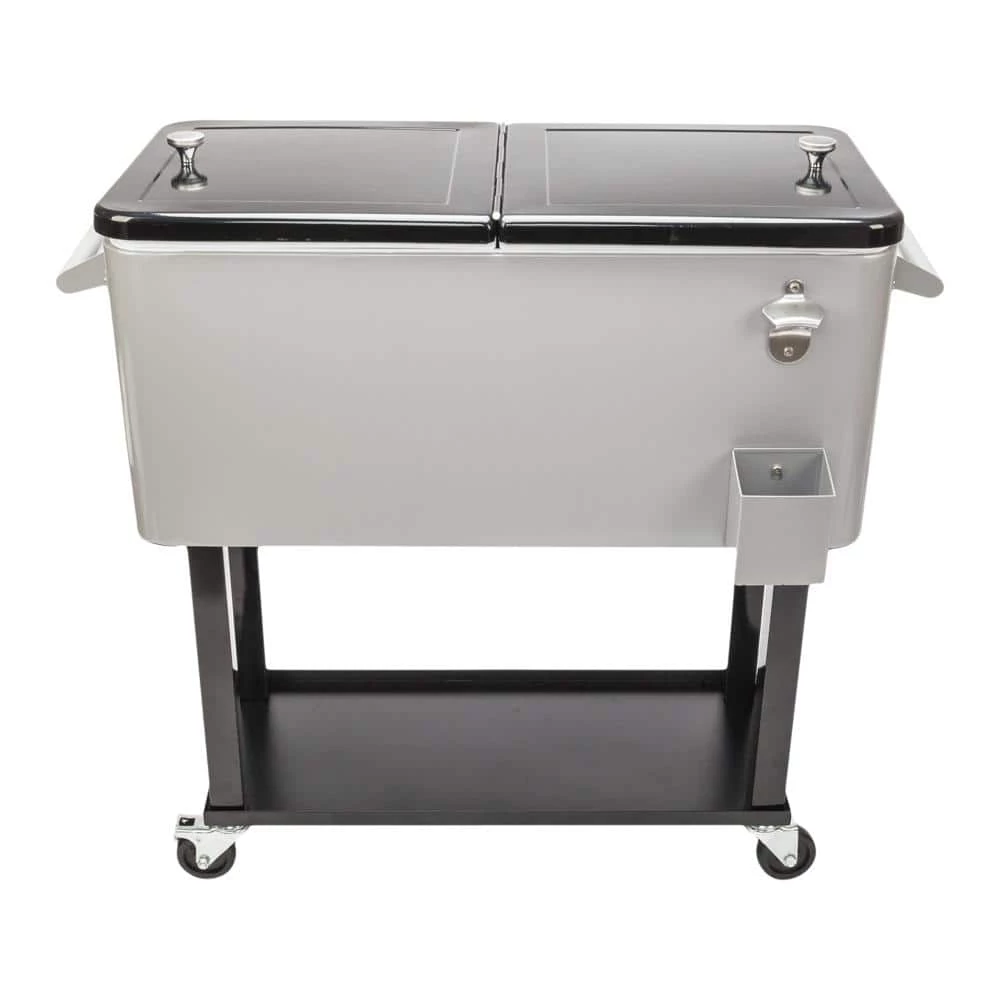 0 sq. ft. Outdoor 80 qt. Rolling Party Iron Spray Cooler Cart Ice Bee Chest Patio Warm Shelf by Unbranded