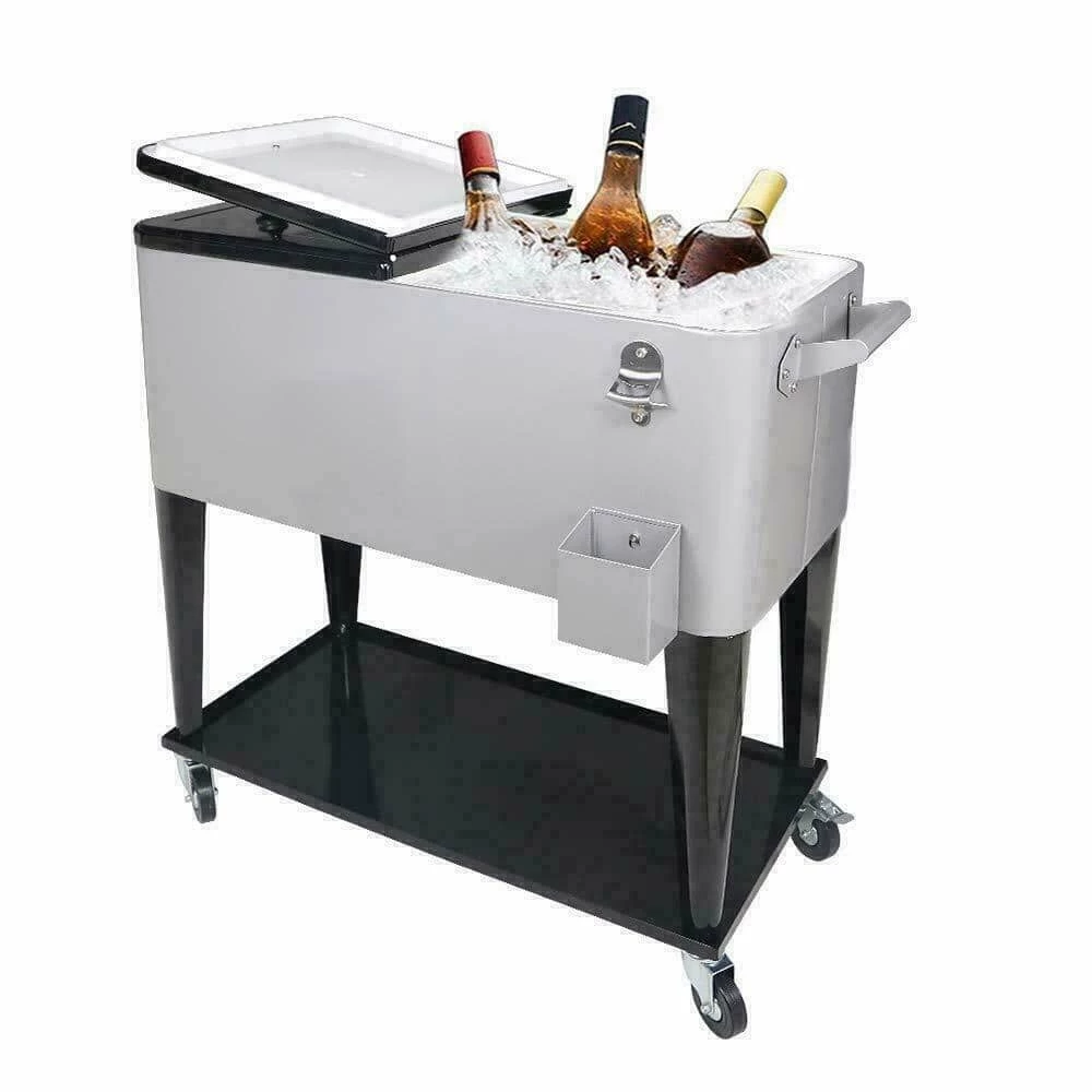0 sq. ft. Outdoor 80 qt. Rolling Party Iron Spray Cooler Cart Ice Bee Chest Patio Warm Shelf by Unbranded - Image 6