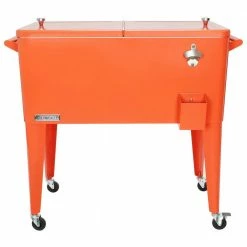 PS-203-ORANGE 80 Quart Portable Rolling Patio Cooler, Orange by PERMASTEEL