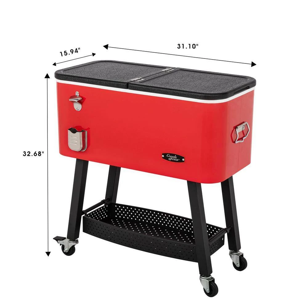 80 qt. Premium Rolling Portable Beverage Cooler for Outdoor Patio, Tailgating, Poolside, BBQ in Red by Unbranded - Image 4