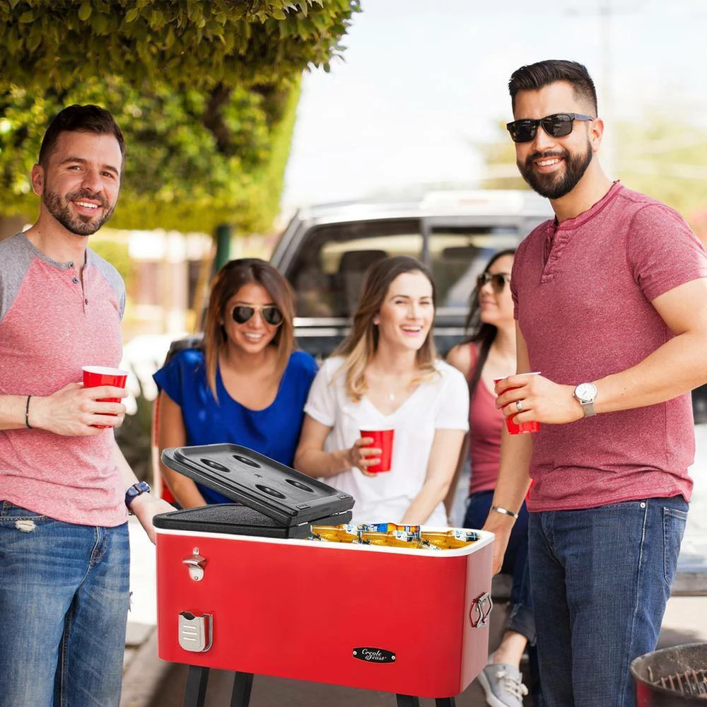 80 qt. Premium Rolling Portable Beverage Cooler for Outdoor Patio, Tailgating, Poolside, BBQ in Red by Unbranded - Image 8