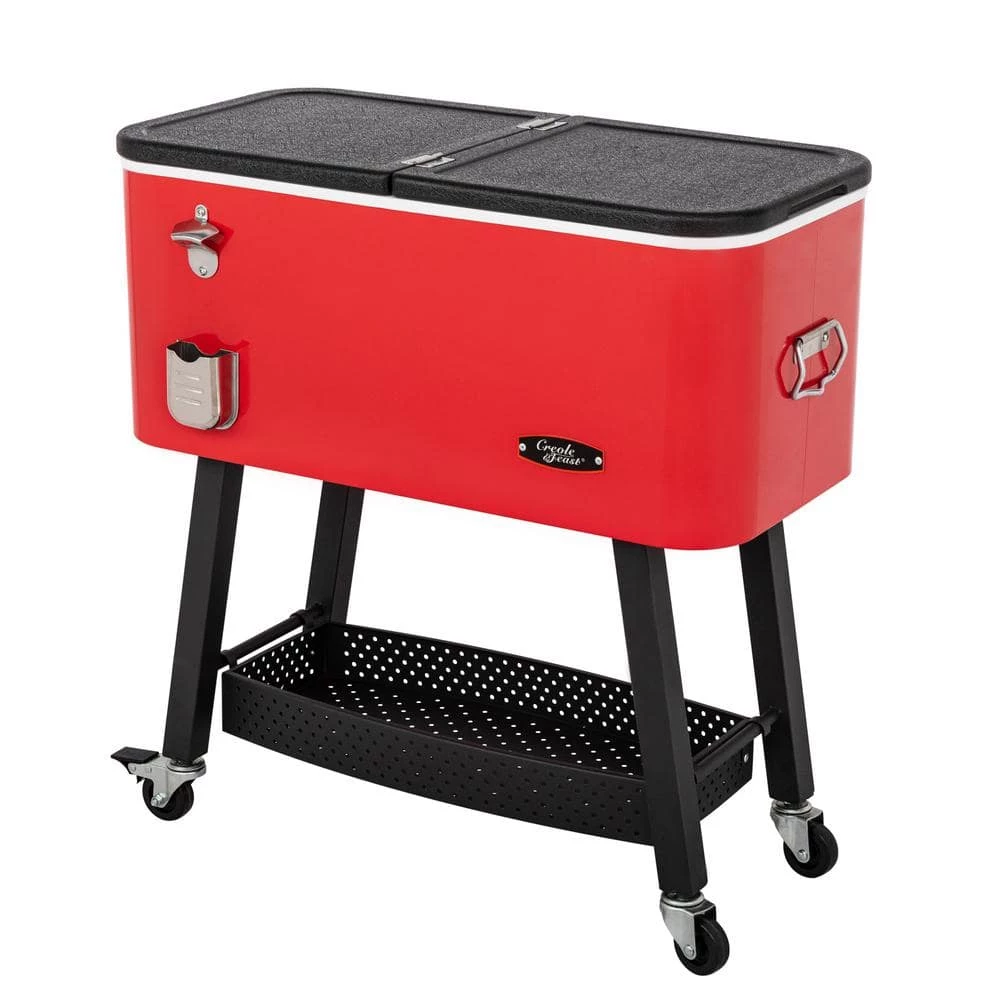 80 qt. Premium Rolling Portable Beverage Cooler for Outdoor Patio, Tailgating, Poolside, BBQ in Red by Unbranded - Image 2